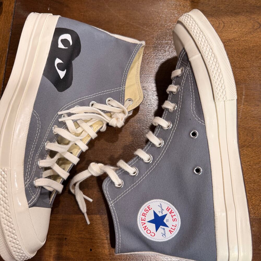 Comme des Garçons PLAY Chuck Taylor High-Top Sneakers Gray Size 9 - Picture 3 of 6
